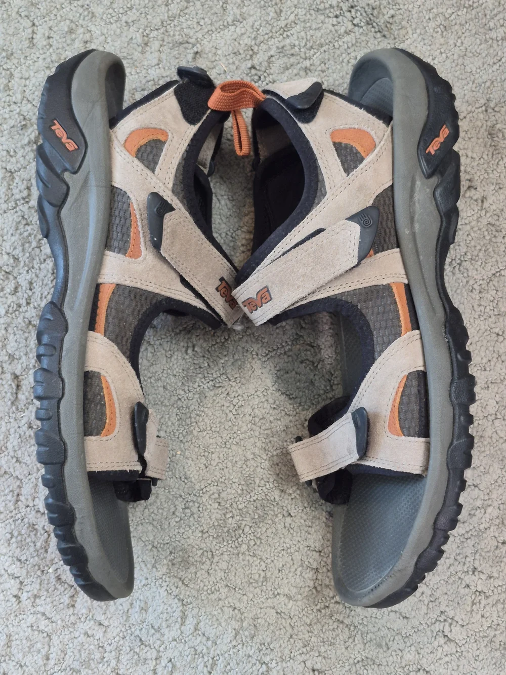 Teva Men's Adjustable Suede Sandals in Light Tan and Gray, Orangr